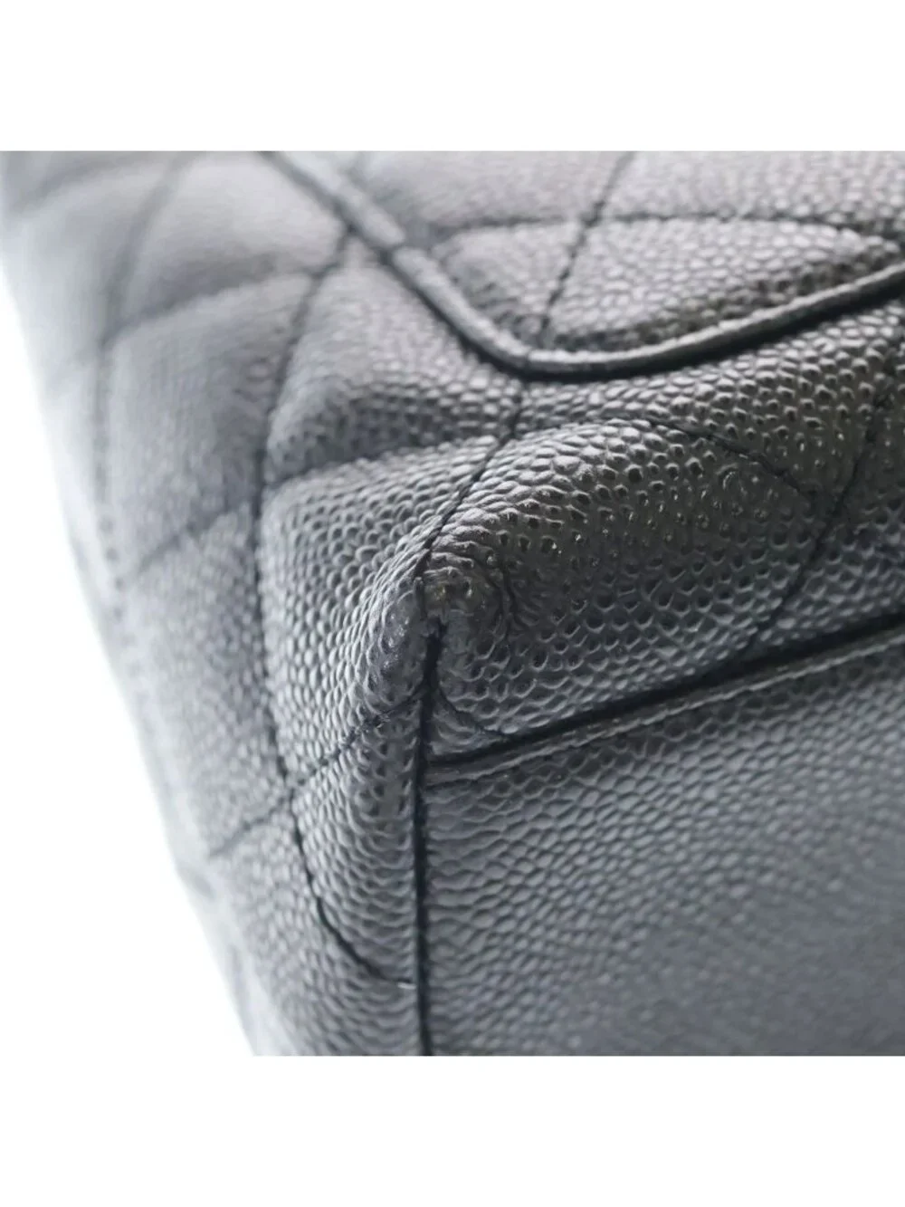Chanel Quilted CC Logo Top Handle Handbag Caviar Leather Black